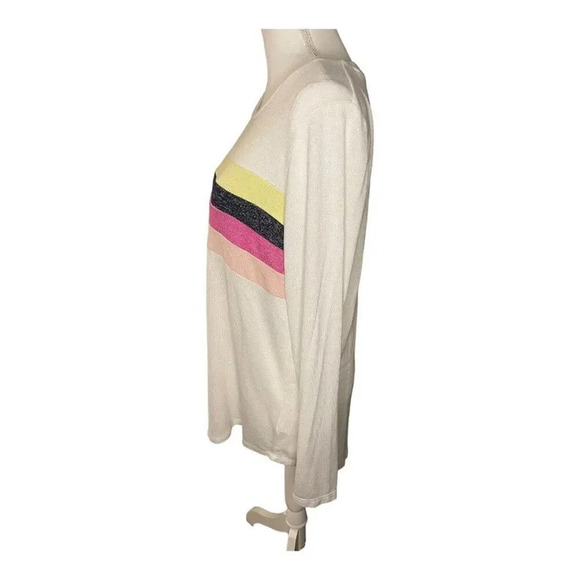 Maurices Women’s Large 24/7 Pieced Stripe Cozy Rainbow Baseball‎ Tee - Picture 3 of 5